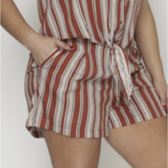Brick Red Striped Romper 2 Piece 1X - Picture 6 of 6